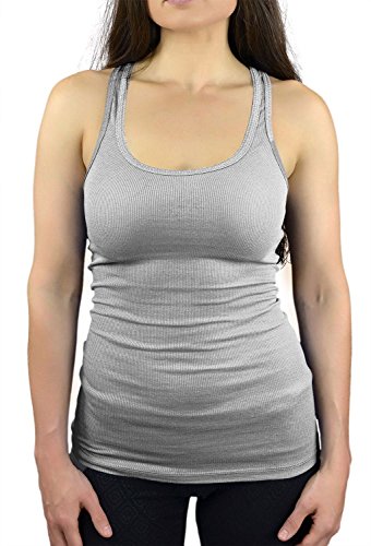 Belle Donne - Junior's Tank Top Skinny Racerback Rib Tanktop Regular Plus Size - Heather Gray/Medium