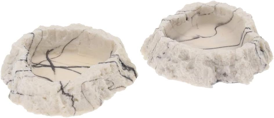 Baosity 2Pcs Rock Style Water Bowl Food Dish Terrarium Habitat Decor Tarantula Insect Worm Reptile Lizard Gecko Turtle 04