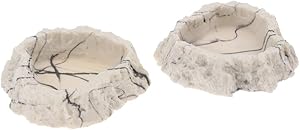Baosity 2Pcs Rock Style Water Bowl Food Dish Terrarium Habitat Decor Tarantula Insect Worm Reptile Lizard Gecko Turtle 04