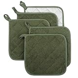 Lifaith 100% Cotton Kitchen Everyday Basic Terry Pot Holder Heat Resistant Coaster Potholder for Cooking and Baking Set of 5 Olive Green