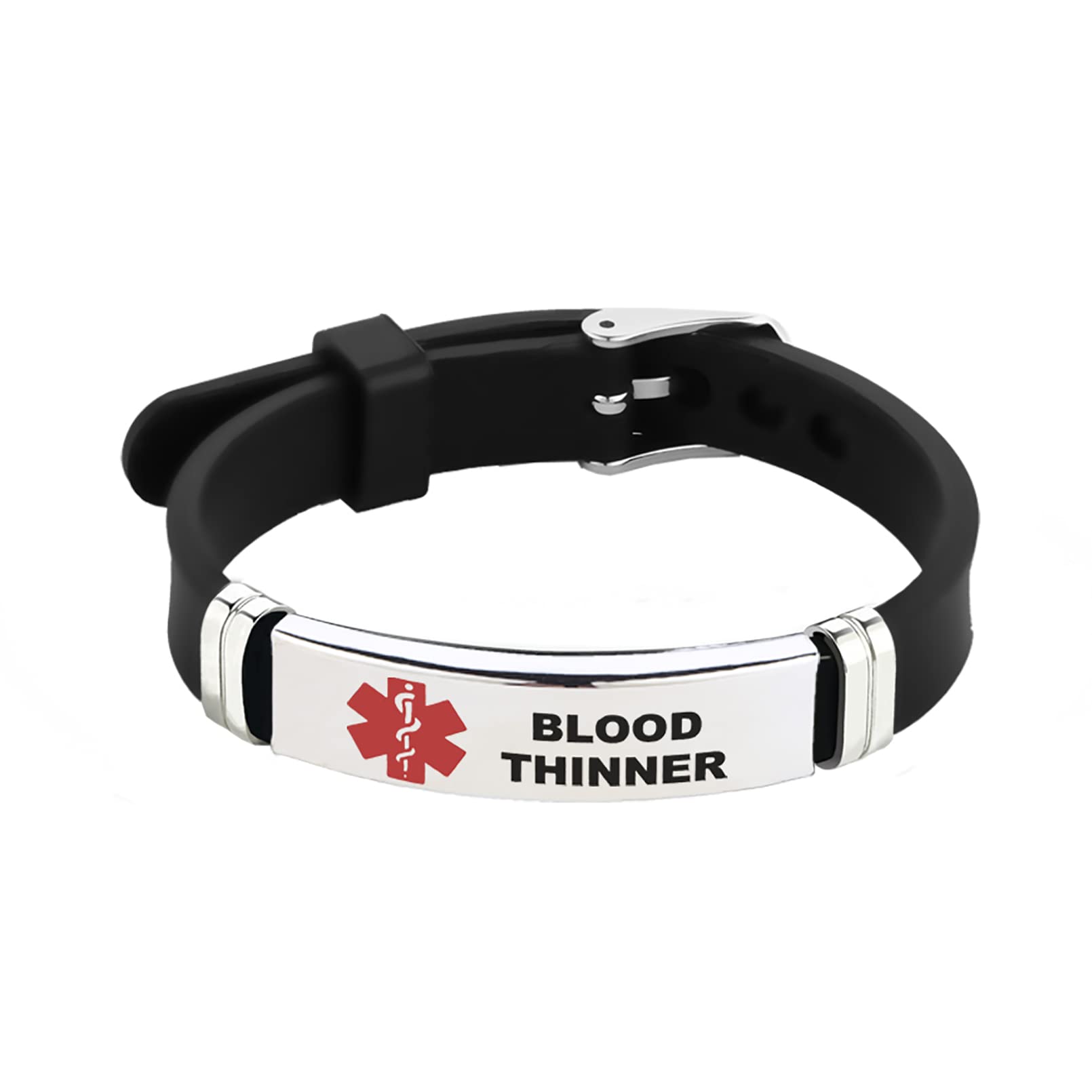 LSxAB Medical Alert Blood Thinner Bracelet for Men Women Emergency First Aid Seniors Health Alarm Laser Engraved Adjustable Silicone Wristband Bracelets