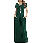 VIISHOW Women's Short Sleeve Loose Plain Maxi Dresses Casual Long Dresses with Pockets