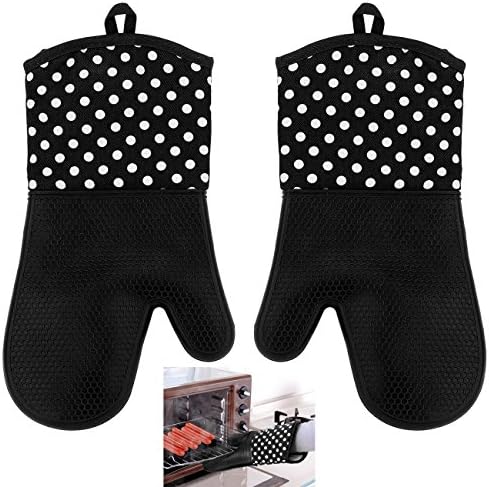 Silicone Oven Mitts - Black 1 Pair of Extra Long Professional Heat Resistant Potholder Gloves - Oven Mitt Set of 2