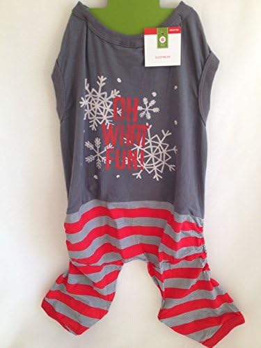 Dog Costume Christmas Sleepwear Pet Pajamas OH WHAT FUN Grey Red Up To 50 Lbs Size M
