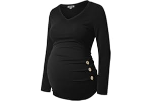 GINKANA Maternity Shirt Long Sleeve Basic Top Ruch Sides Buttons Tshirt for Pregnant