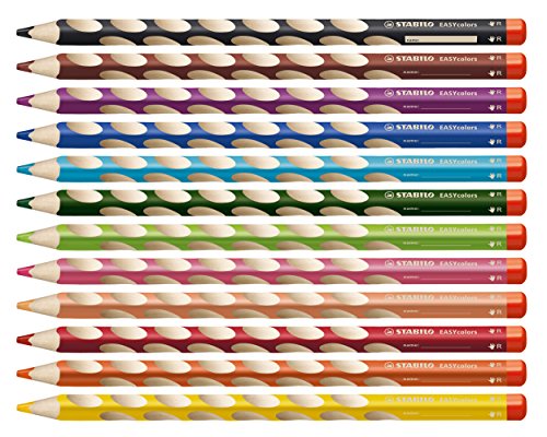 STABILO EASYcolors Colouring Pencils for Right-Handers Comfortable Grip with Sharpener - Assorted Colours (Wallet of 12)