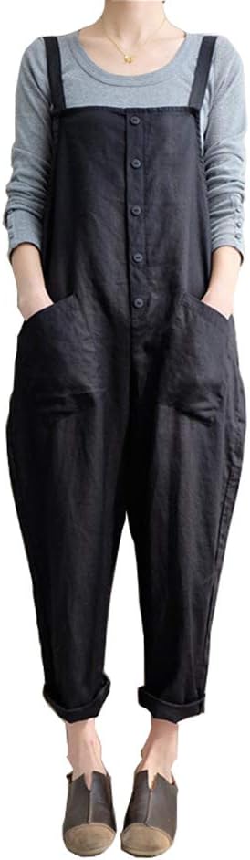 Women's Casual Loose Strappy Overalls Baggy Sleeveless Jumpsuits Dungarees Rompers Plus Size