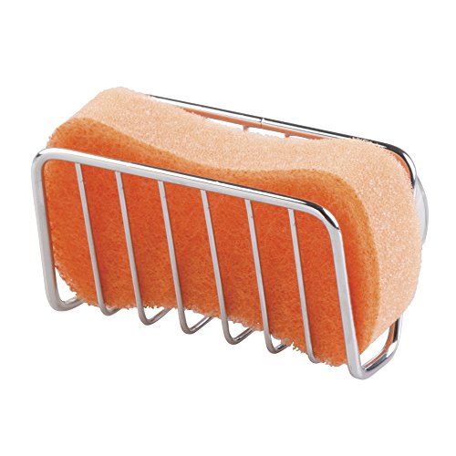 mDesign Kitchen Wire metal Sink Storage Organizer Caddy Holder for Sponges, Soaps, Scrubbers - Quick Drying Basket Design with Strong Suction Cups - Chrome