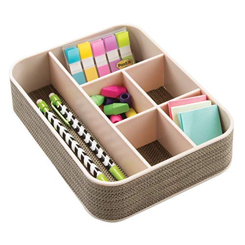 mDesign Plastic Woven Home, Office Storage Tray - Divided for Cabinet, Countertop, Desk, Workspace - for Gel Pens, Colored Pencils, Erasers, Tape, Paper Clips, 6 Compartments, 2 Pack - Pearl Champagne mDesign Plastic Woven Home, Office Storage Tray - Divided for Cabinet, Countertop, Desk, Workspace - for Gel Pens, Colored Pencils, Erasers, Tape, Paper Clips, 6 Compartments, 2 Pack - Pearl Champagne