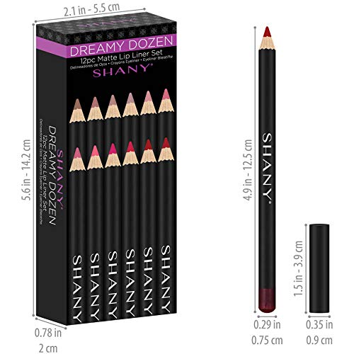 SHANY Dreamy Dozen Matte Lip Liner Set - Long-Lasting Professional Velvet Lipstick Pencils in Varying Shades - Pack of 12