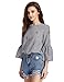 Floerns Women's Floral Embroidery Loose Blouse Bell Sleeve Top Black Check L