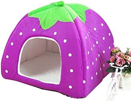 Freerun Cute Soft Strawberry Small Cotton Soft Dog Cat Pet Bed House (Purple, M)