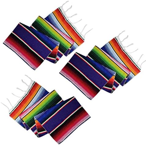 Nydotd 3 Pack Mexican Table Runner Mexican Serape 14 x 84 Inch Mexican Blankets for Mexican Party Decorations Outdoor Picnics Dining Table Runner Fringe Cotton Handwoven Table Runners