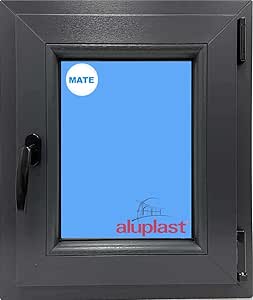 (V28M) Ventana Baño-500x600-Pvc-Gris-Antracita-Oscilobatiente-Derecha-Vidrio-Climalit-Mate