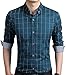 YTD Men's 100% Cotton Long Sleeve Plaid Slim Fit Button Down Dress Shirt US L Acid Blue