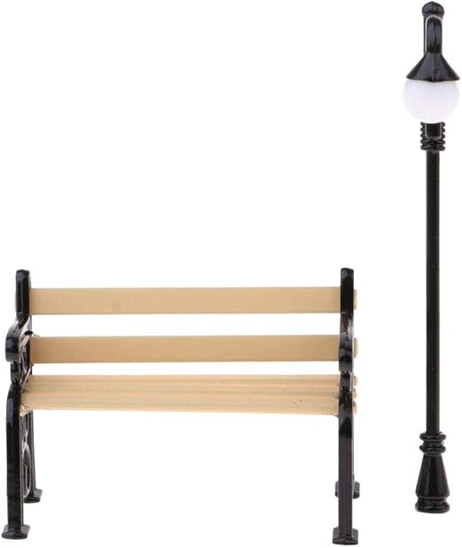 Dolls Bears 1 12 Dollhouse Miniature Fairy Garden Patio Furniture Park Bench Street Lamp Sportsedge Co In