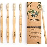 Wowe Natural Organic Bamboo Toothbrush Eco-Friendly Wood, Ergonomic, Soft BPA Free Bristles, Pack of 4