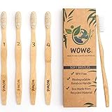 Natural Bamboo Toothbrush Individually Numbered - Eco Friendly - BPA Free Bristles - 4 Pack - WowE LifeStyle Products