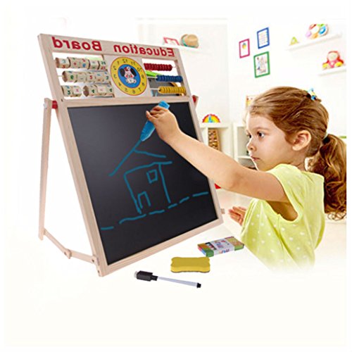 Baby Learning Drawing Writing Board Magnetic Puzzle Double Easel Wooden Kids Toy