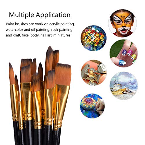 Paint Brushes Set, 15 Different Sizes Art Paintbrushes with Free Mixing Tray, Palette Knife, Paint Sponge and Pop-up Carrying Case for Watercolor, Acrylic, Oil Painting