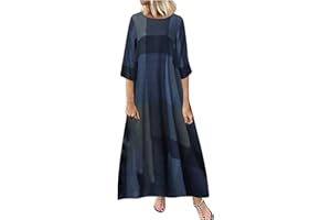 GENERIC Spring Dresses for Women 2024 Casual 3/4 Sleeve Plus Size Maxi Dress A Line Shirt Flowy Swing Beach Vacation Long Sundress