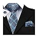 Hi-Tie Mens Stylish Blue Tie Handkerchief Cufflinks set Woven Silk