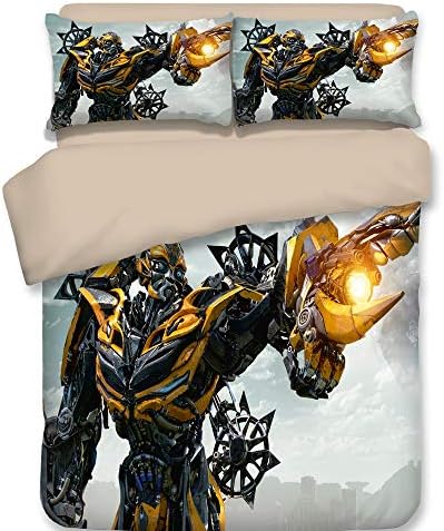 Noos 3d マーベル トランスフォーマー 掛け布団カバーセット 男の子用 オプティマスプライムとバンブルビー寝具セット フルサイズ マイクロファイバー100 子供とティーンのベッドセット 3点 掛け布団カバー1枚 枕カバー2枚 掛け布団なし Anadis Nl