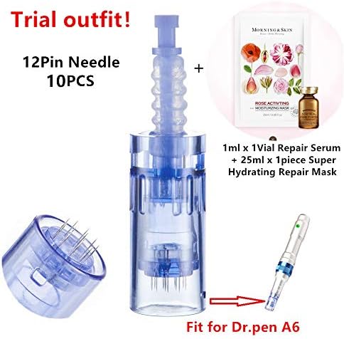 Dr pen Ultima A6 Devices Replacement Parts with 🌹Rose Repairing Serum 1.5 ml x 1 vial + Super Hydrating 🌹Rose Repairing Face Mask 25ml x 1 piece (10Pcs x 12 Pin)