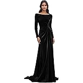 Dansiuey Long Sleeve Velvet Bridesmaid Dresses Scoop Neck Wrap Fall Formal Evening Party Gowns for Women