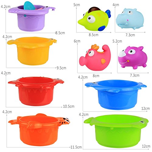 BBLIKE Stacking Cups Sea Animals and Squirting Bath Toys Rubber Animals BPA Free, Indoor Outdoor Beach Fun Bathtub Fun Toy for Water Play - Thumbnail 5