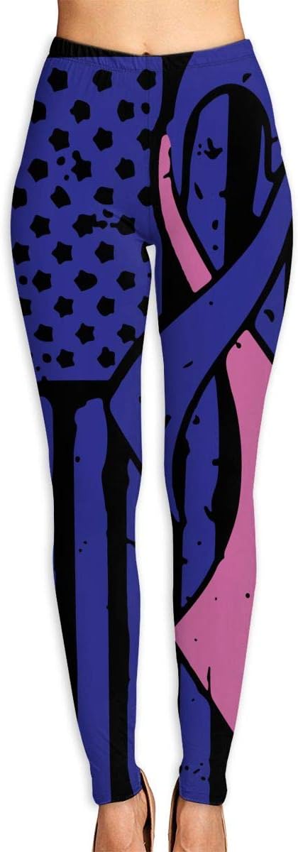 KLYUJIA Women's Power Flex Thyroid Cancer Awareness Ribbon American Flag Yoga Pants Tummy Control Workout Running Leggings