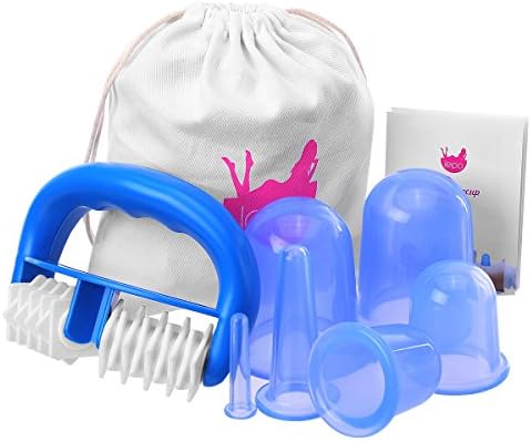 LEPO Silicone Cupping Set, Anti Cellulite Cupping Therapy Set, 6 Cups + Free Handheld Massage Roller, Massage Cups for Face, Eyes, Neck