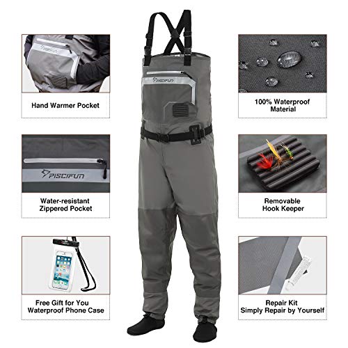 Piscifun Breathable Chest Waders Stockingfoot Waders for Men and Women, Lightweight Fly