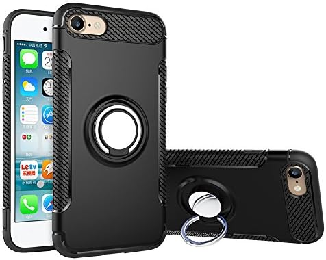 For iPhone 6S Plus Case,CHEEDAY [Newest] Rugged 2 in 1 Case with Ring Holder Kickstand Drop Protection Cover Soft Rubber Bumper Case for Apple iPhone 6 Plus / iPhone 6S Plus (Black)