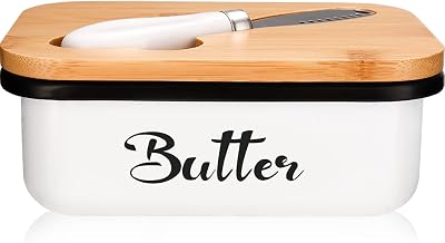 AISBUGUR Butter Dish with Lid Knife White Metal Unbreakable Countertop