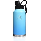 VOLCAROCK Modern Water Bottle with Straw Lid Dustproof, 3 Lids Vacuum Insulated Stainless Steel Metal Thermos, Reusable Leak Proof BPA-Free Flask for Gym, Travel, Sports-32 Oz Gradient Blue
