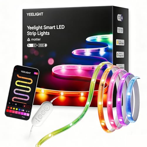 Yeelight 5M RGB+IC Smart LED Strip Compatible with Matter, Alexa, Google Home and Apple HomeKit, Strip Lights with App Control (E1 Hub Required), DIY Segments and Music Sync, for Living Room