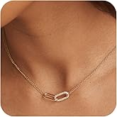 Freekiss Gold Pendant Necklace for Women, Dainty Diamond Necklaces for Women Simple 14K Gold Plated Paperclip Choker Necklaces Cute Minimalist Open Oval Necklaces Gold Jewelry for Women Gifts