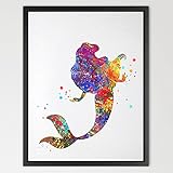 Dignovel Studios 8X10 Mermaid Ariel Disney Princess Inspired Watercolor Art Print Wall Art N015