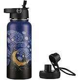 Funkrin Insulated Water Bottle with Straw Lid & Spout Lid, 32oz Personalized Vacuum Stainless Steel Travel Mug, Leak Proof Double Wall Bottle for Hot & Cold Beverages