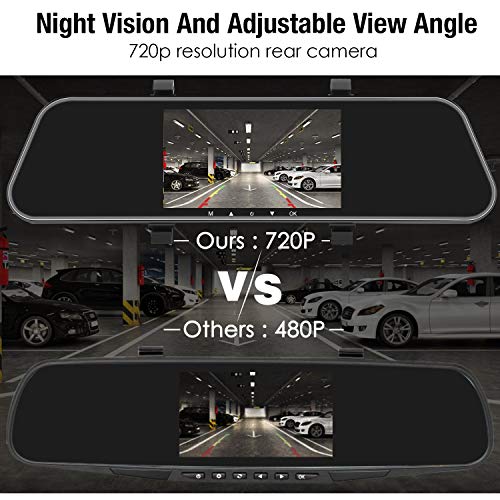 PUMPKIN Mirror Dash Cam Backup Camera 1080P Front and Rear 5" IPS Touch Screen Dual Lens Rear View Camera with Superior Night Vision, Motion Sensor, Reverse Camera, G-Sensor, Parking Monitor