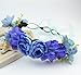 Vivivalue Handmade Rose Flower Headband Hair Wreath Halo Floral Garland Crown Headpiece with Ribbon Boho Festival Wedding Party Blue