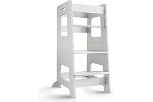 WOOD CITY Kitchen Step Stool for Kids and Toddlers with Safety Rail, Adjustable Height Kitchen Standing Helper Standing Tower