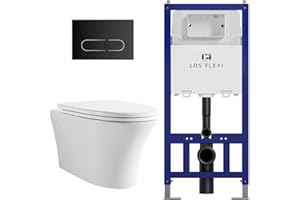 Comfort & Elongated Wall Hung Toilet System, Los Flexi Wall Mounted Toilet with Adjustable Floating Toilet Bowl, Durable In-Wall Toilet Tank Carrier, Soft-Close Seat & Dual-Flush Push Plate Included