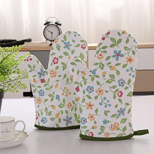Colourful Snail Well Designed Printed Flowers Pattern Kitchen and Outdoors Oven Mitts, Heat Resistant, Flame Retardant Gloves for Cooking, Baking, BBQ, 1 Pair