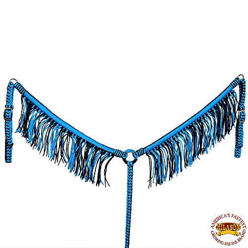 HILASON Turquoise Black Horse Breast Collar Flat Braided Paracord Fringes