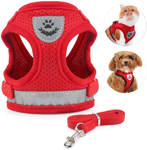 Idepet Cat Harness and Leash for Walking Adjustable Soft Mesh Vest Harnesses with Reflective Strap Metal Leash Ring Metal Clip for Small Medium Large Cats Pet Kitten Puppy Rabbit (M, Red)