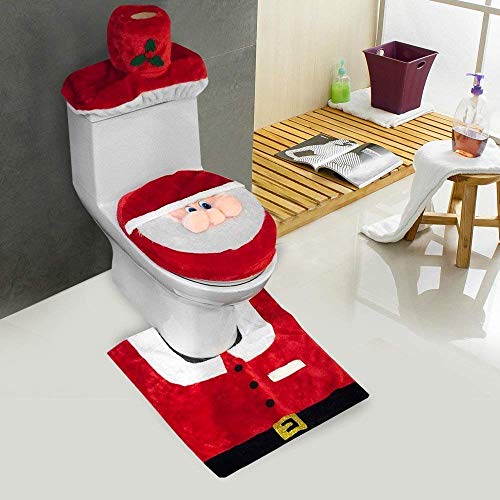 Set Of 3 3D Nose Santa Toilet Seat Cover Set Christmas Decorations Bathroom Christmas Bathroom Set Rug Set RED