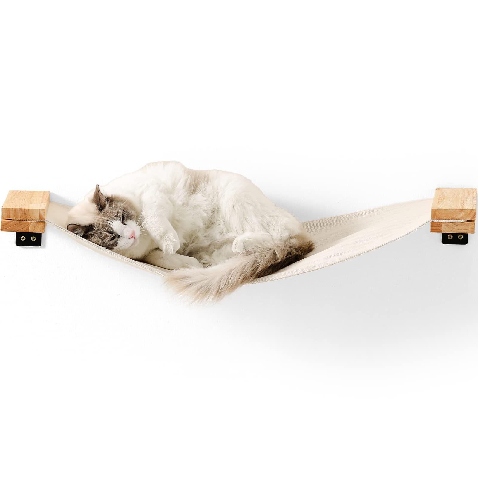 Fukumaru Cat Wall Hammock, 91 × 33 cm, Natural Rubber Wood, for Kittens to Large Cats