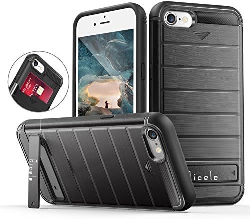 iPhone 7 Case, Ricele Impact Resistant Hybrid iPhone 7 Wallet Case Slim Fit Protective Shell Shockproof Rubber Bumper No-Slip Hard Cover Card Holder with Self Stand for iPhone 7 (Black)